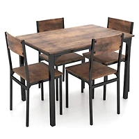 5 Piece Dining Table Set Industrial Style Kitchen Table and Chairs, For 4 - Rustic Brown