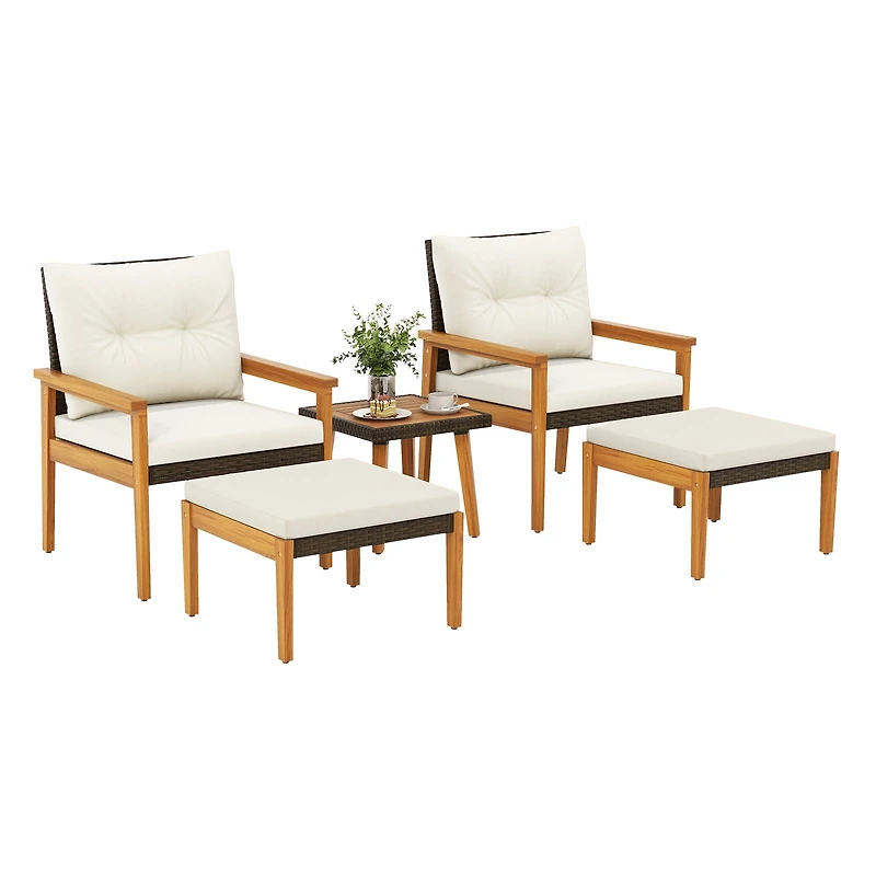 5 Piece Rattan Furniture Set, Square Coffee Table - White