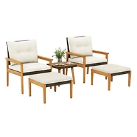 5 Piece Rattan Furniture Set, Square Coffee Table - White