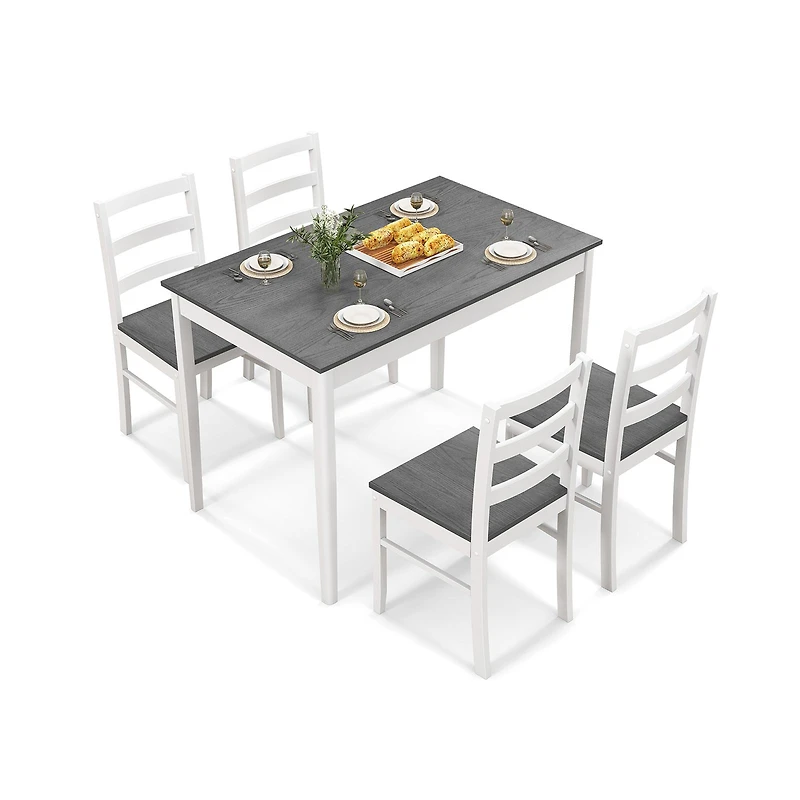 5-Piece Wooden Dining Set, Rectangular Table and 4 Chairs - Gray