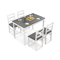 5-Piece Wooden Dining Set, Rectangular Table and 4 Chairs - Gray