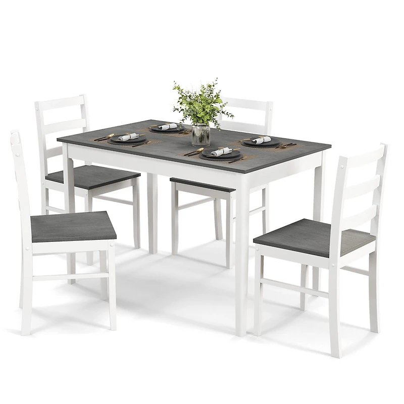 5-Piece Wooden Dining Set, Rectangular Table and 4 Chairs - Gray
