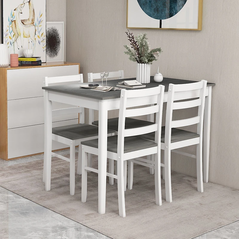 Ensemble de salle à manger en bois 5 pièces, table rectangulaire et 4 chaises - Gris