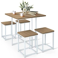 5-Piece Metal Frame Dining Set, Compact Table and 4 Stools