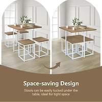 Ensemble de salle à manger 5 pièces, structure en métal, comprenant une table compacte et 4 tabourets