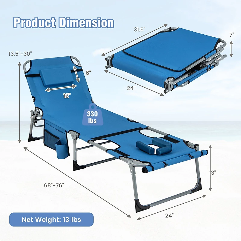 5-position Outdoor Folding Chaise Lounge Chair