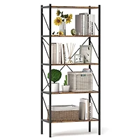 5-Tier Bookshelf, Open Shelves and Heavy Duty Metal Frame - Rustic Brown