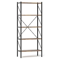 5-Tier Bookshelf, Open Shelves and Heavy Duty Metal Frame - Rustic Brown