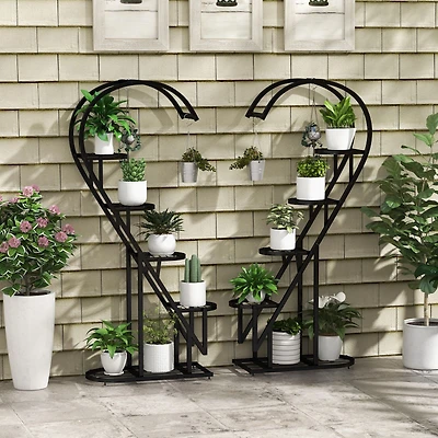 Support métallique à 5 niveaux, crochets de suspension pour plusieurs plantes - Noir