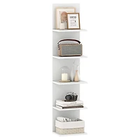 5-Tier Wall Mounted Shelf Unit, Wood Grain - White