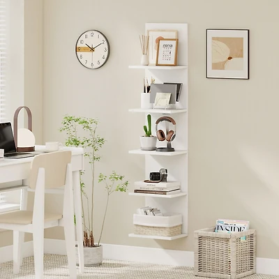 5-Tier Wall Mounted Shelf Unit, Wood Grain - White
