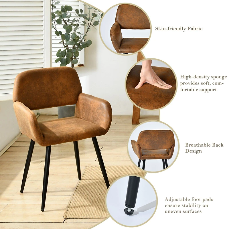Set of 2 Brown Suede Dining Chairs by Maison Classique