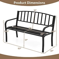 50" Outdoor Garden Bench, Slatted Backrest and Curved Armrests - Black