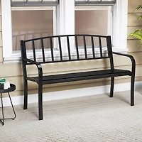 50" Outdoor Garden Bench, Slatted Backrest and Curved Armrests - Black