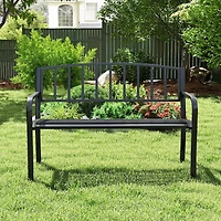 50" Outdoor Garden Bench, Slatted Backrest and Curved Armrests - Black