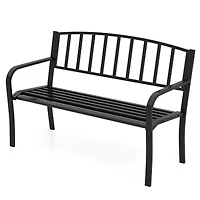 Banc de jardin d'extérieur de 127 cm, dossier à lattes et accoudoirs incurvés - Noir