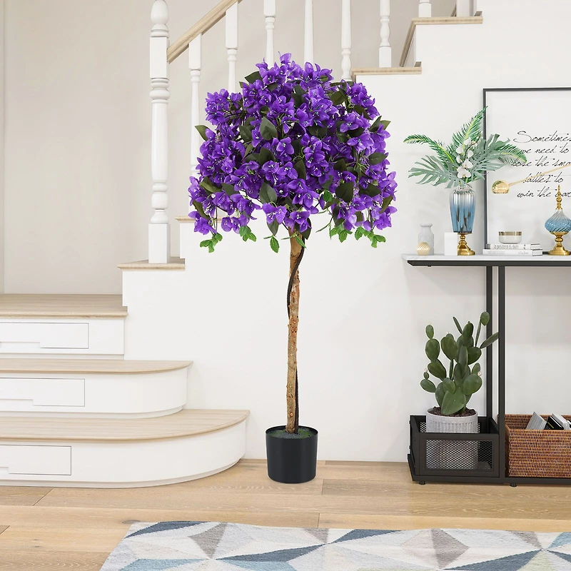 4.5 Feet Artificial Azalea Tree, Cement Pot - Purple