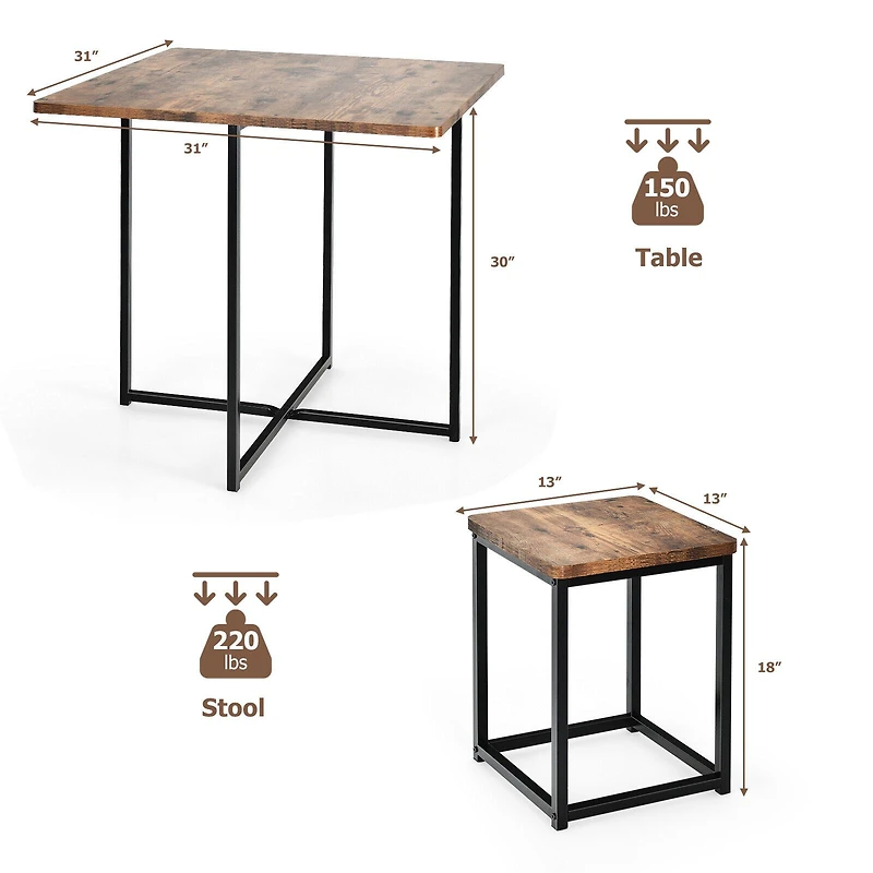 5-Piece Metal Frame Dining Set, Compact Table and 4 Stools
