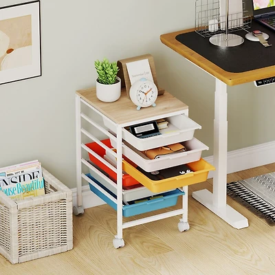 6-Drawer Rolling Storage Cart, Wooden Tabletop - Macaron