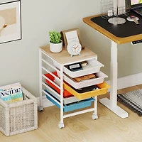 6-Drawer Rolling Storage Cart, Wooden Tabletop - Macaron