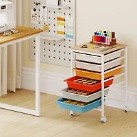 6-Drawer Rolling Storage Cart, Wooden Tabletop - Macaron