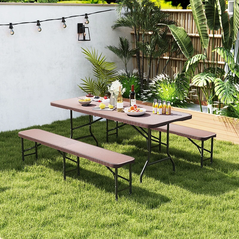 6 ft Plastic Folding Bench, 1320 lbs Capacity and Handle - Brown