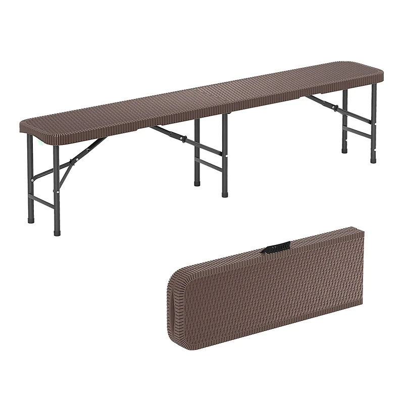 6 ft Plastic Folding Bench, 1320 lbs Capacity and Handle - Brown