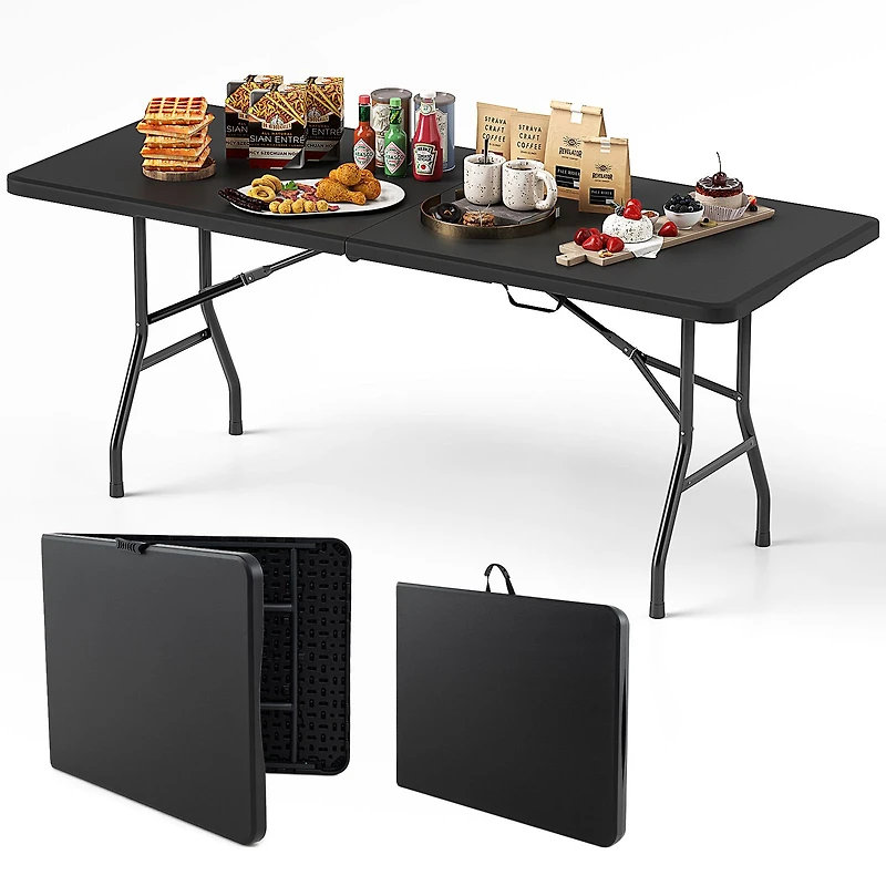 6 ft Portable Folding Table 350 lbs Fold-in-Half Table, HDPE Tabletop