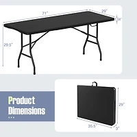 6 ft Portable Folding Table 350 lbs Fold-in-Half Table, HDPE Tabletop