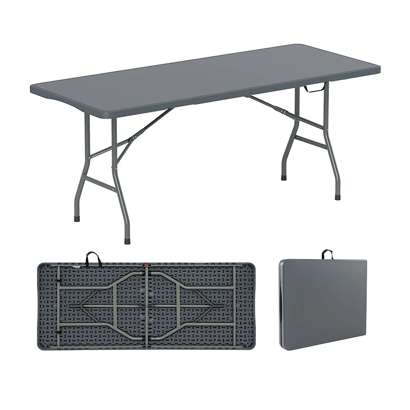 6 ft Portable Folding Table 350 lbs Fold-in-Half Table, HDPE Tabletop