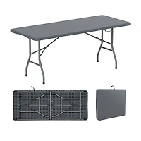 6 ft Portable Folding Table 350 lbs Fold-in-Half Table, HDPE Tabletop