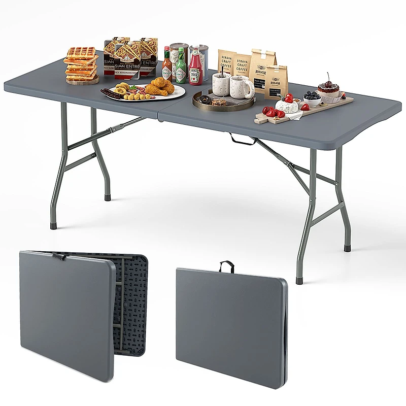 6 ft Portable Folding Table 350 lbs Fold-in-Half Table, HDPE Tabletop