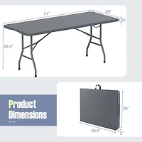 6 ft Portable Folding Table 350 lbs Fold-in-Half Table, HDPE Tabletop