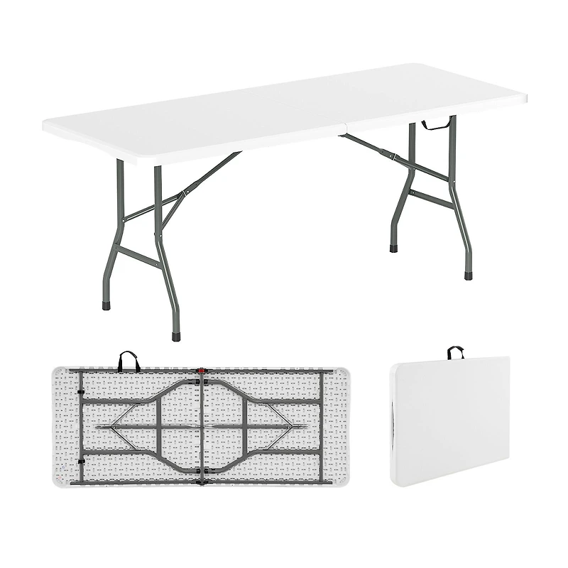 6 ft Portable Folding Table 350 lbs Fold-in-Half Table, HDPE Tabletop