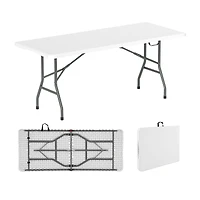 6 ft Portable Folding Table 350 lbs Fold-in-Half Table, HDPE Tabletop