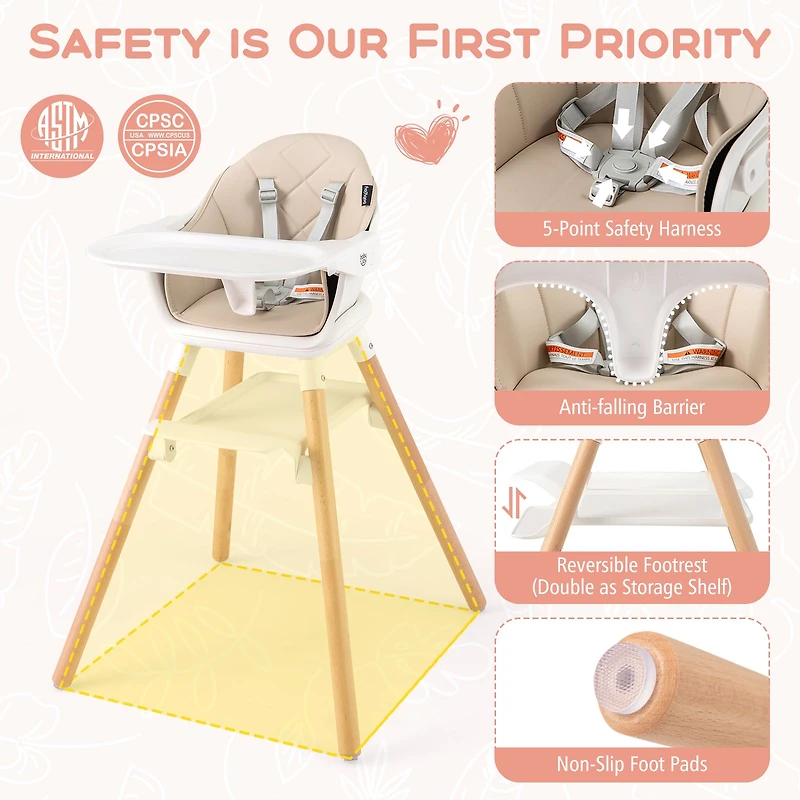 6 1 Convertible Highchair, Safety Harness and Removable Tray