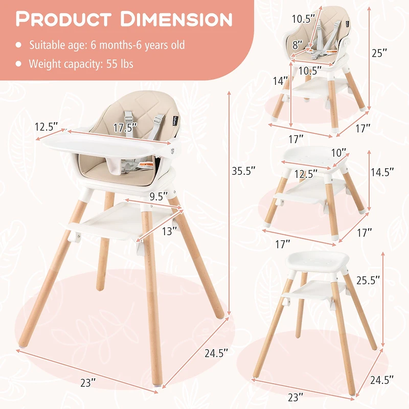 6 1 Convertible Highchair, Safety Harness and Removable Tray