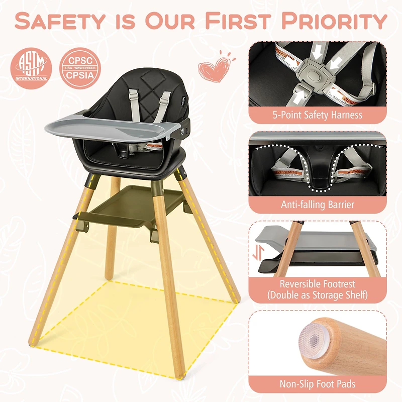 6 1 Convertible Highchair, Safety Harness and Removable Tray