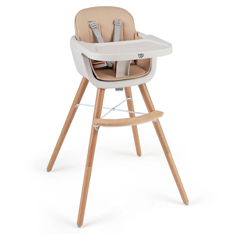6-in-1 Convertible Wooden Highchair, Safety Harness and Adjustable Legs - Light Brown
