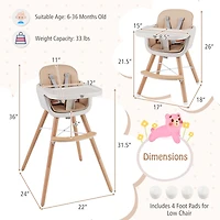 6-in-1 Convertible Wooden Highchair, Safety Harness and Adjustable Legs - Light Brown