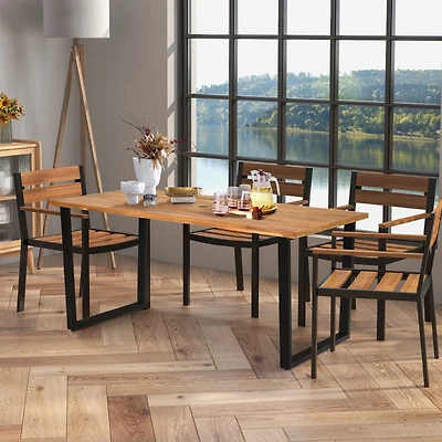 6-Person Acacia Wood Outdoor Dining Table, 2" Umbrella Hole