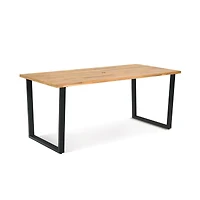 Table de salle à manger d'extérieur en bois d'acacia pour 6 personnes, trou pour parasol de 5 cm
