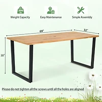 6-Person Acacia Wood Outdoor Dining Table, 2" Umbrella Hole