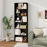 6-Tier Bookcase, 6 Open Shelves and Anti-Toppling Kits - Black