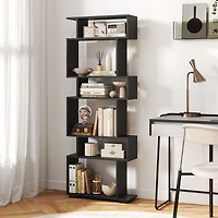 6-Tier Geometric Bookshelf, 2 Anti-Tipping Kits for Home Office - Black