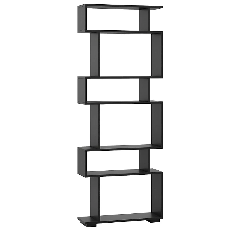 6-Tier Geometric Bookshelf, 2 Anti-Tipping Kits for Home Office - Black