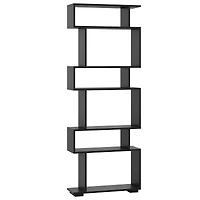 6-Tier Geometric Bookshelf, 2 Anti-Tipping Kits for Home Office - Black