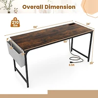 60" Computer Desk, Charging Station Storage Bag - Rustic Brown
