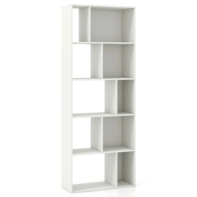 63" 5-Tier Geometric 10-Cube Bookshelf Tall Bookcase - White