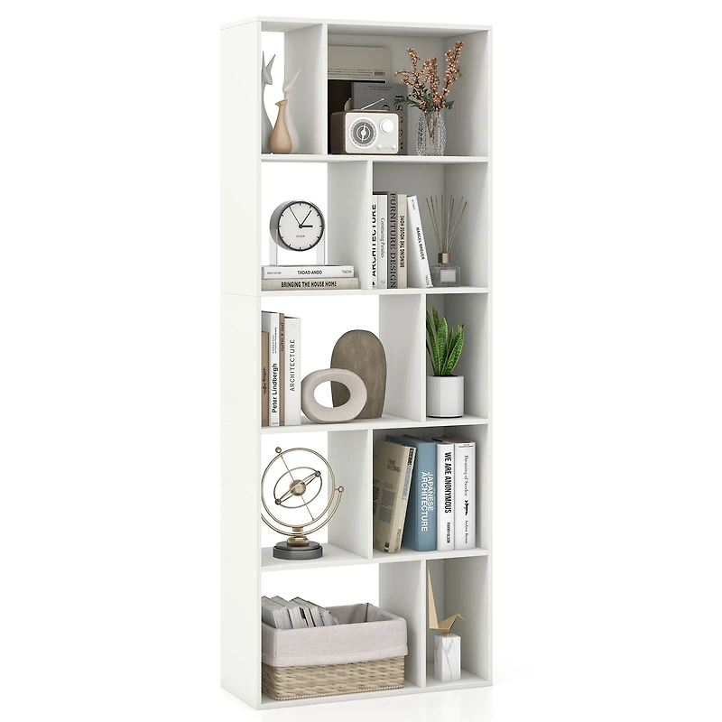 63" 5-Tier Geometric 10-Cube Bookshelf Tall Bookcase - White